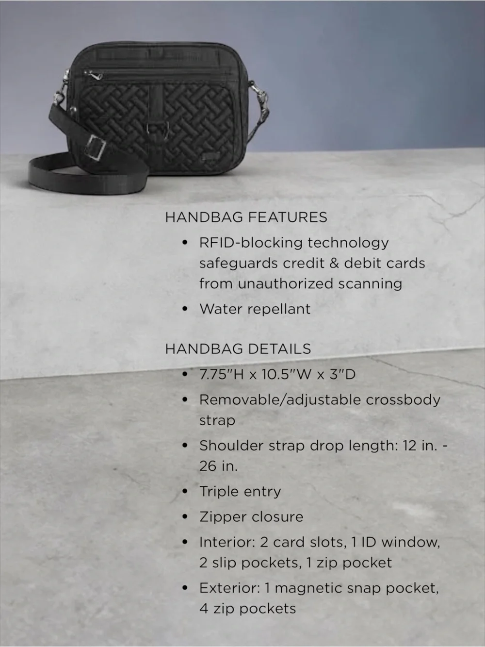 Lug Carousel RFID Black Quilted Crossbody Bag Entry Travel Purse Organizer